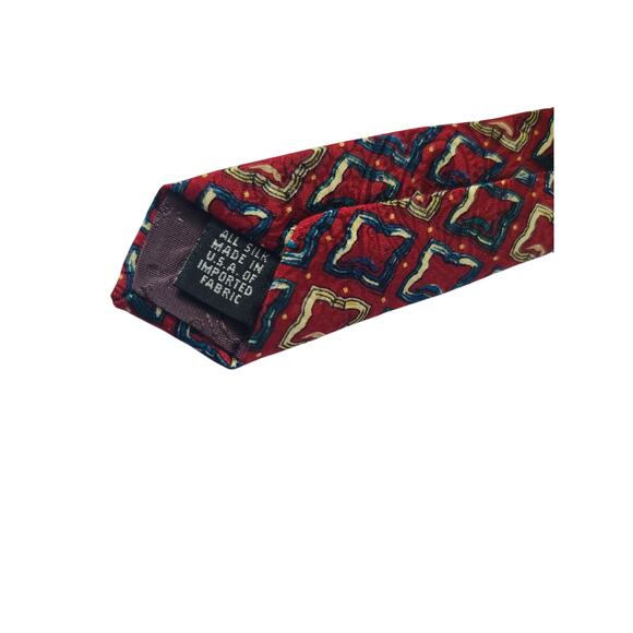 Vintage Christian Dior Designer Red Geometric 100% Silk Mens Tie - Picture 4 of 6